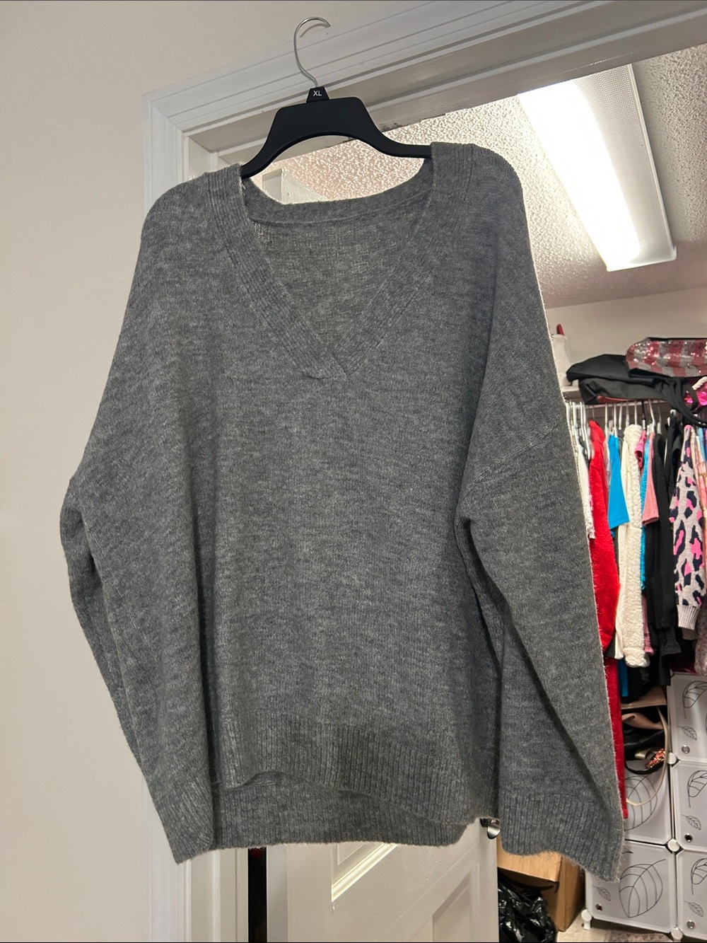 Women’s V-Neck Sweater in Heather Gray — GENTLY USED!